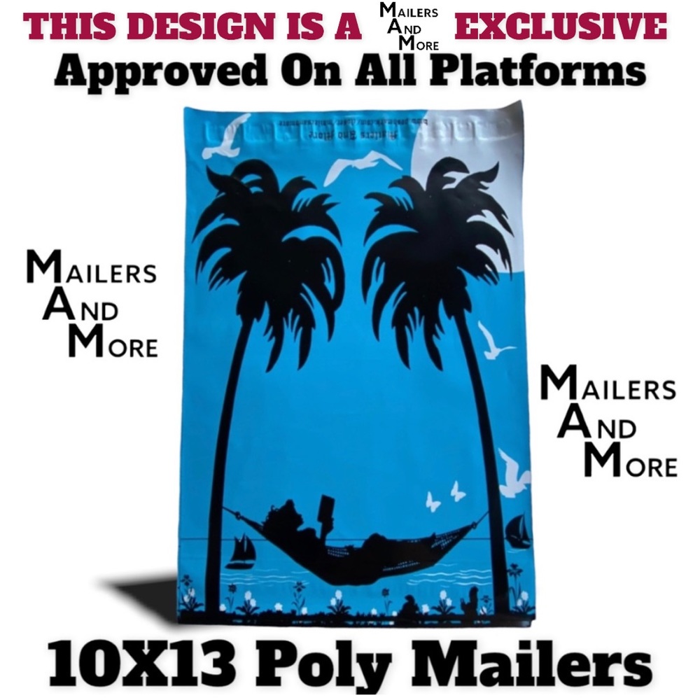 25 10X13 Poly Mailers Girl Hammock Palm Trees, Shipping Envelopes PRICE IS FIRM - Picture 8 of 11